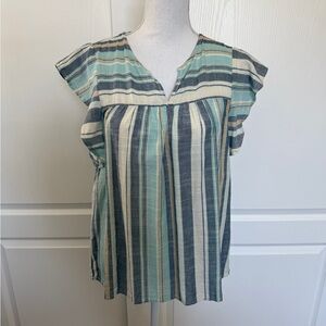 Knox Rose Teal and Cream Striped Blouse